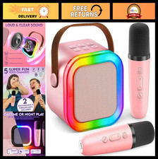 Portable Karaoke Machine for Kids Adults, Bluetooth Speaker, 2 Mics, LED Light
