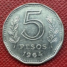 Argentina 1964 Nickel Clad Steel 5 Pesos. Frigate. KM# 59