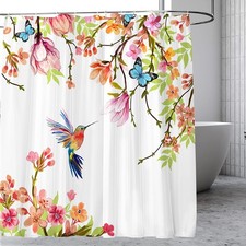 Shower Curtain Hummingbird Floral for Bathroom 72 x 72