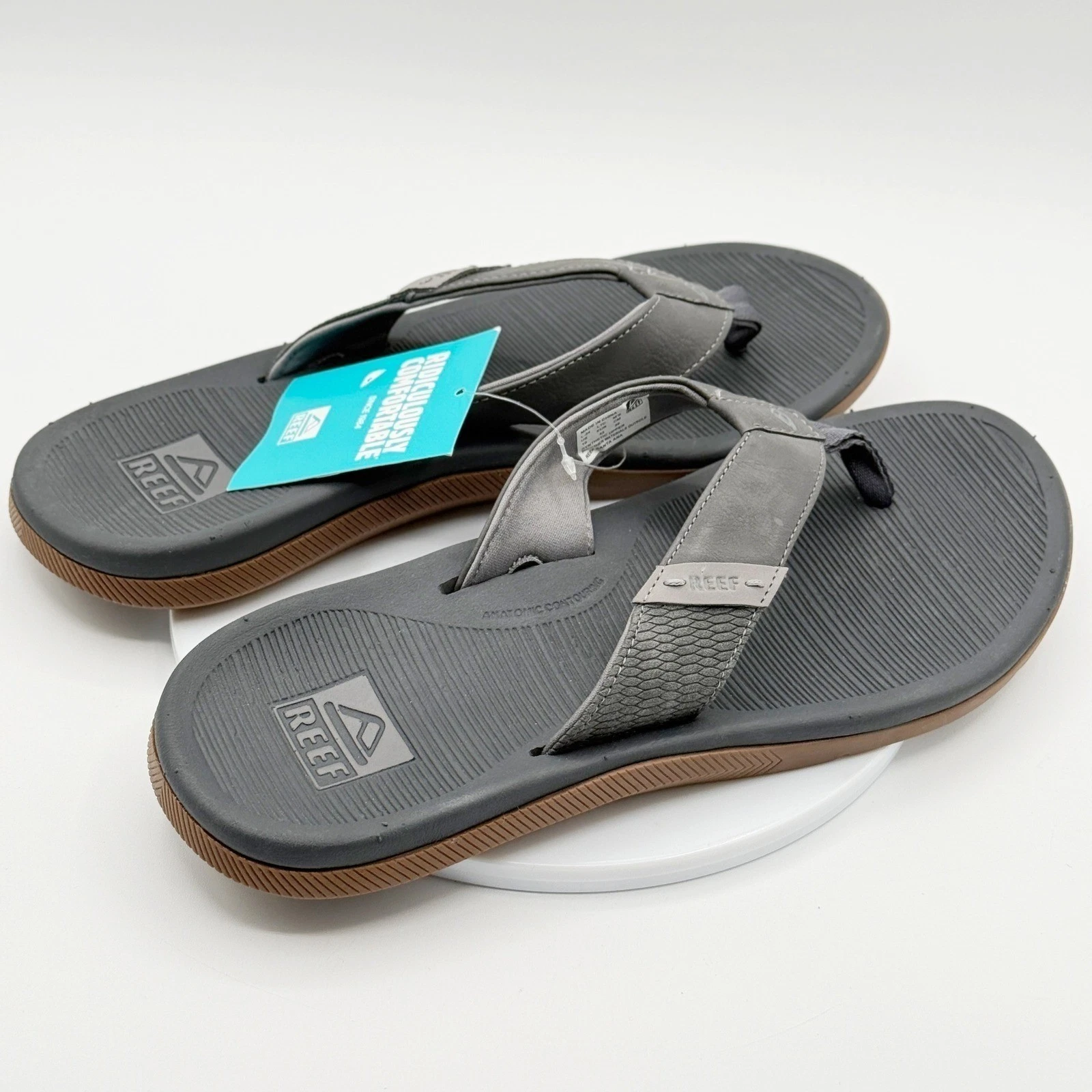 REEF Santa Ana Flip Flops Size 9 Mens Grey Cushion Comfort - NEW