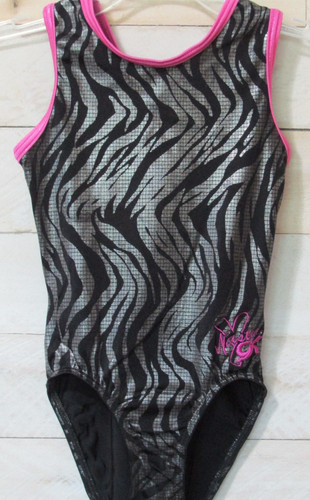 GK Elite Leotard Nastia Liukin Black Silver Pink Gymnastics CL Childs Girls L