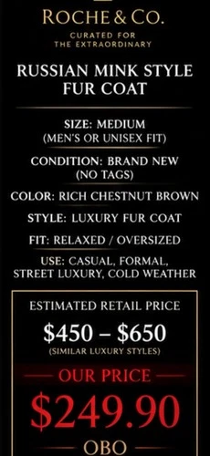 Russian Mink Style Coat Men M Rich Chestnut Brown elegant standout Buttons new image 7