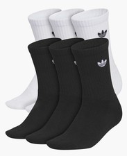 adidas Originals Trefoil 6 Pack Crew Socks Kids 2Y-5Y White Black NWT