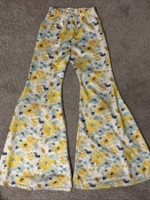 Marie Nicole Girls Floral Flare Bell Bottom Pants Yellow Blue Hobo Stretch 7/8