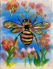 Original Garden Bee Art 14x11 Canvas Abstract Expressionism Home Decor Painting