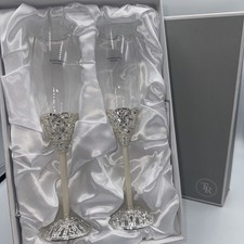 NEW Things Remembered Set Of Champagne Toast Flutes Rhinestones Silver Classic