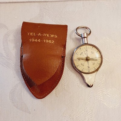 Vintage Germany Map Measurer & Compass w Leather Advertising Pouch Tel-A-News
