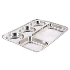 5 Compartment Stainless Steel Thali Plate Indian Food Dinner Serving Dish Tray