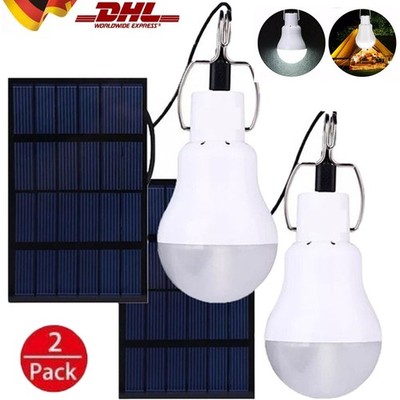 2pc LED Solar Lampe Glühbirne Solarleuchte Campinglampe Außen Garten Beleuchtung