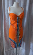 Fashion Nova Orange Rainbow Rhinestone Neoprene Bodycon Dress XXL 2X