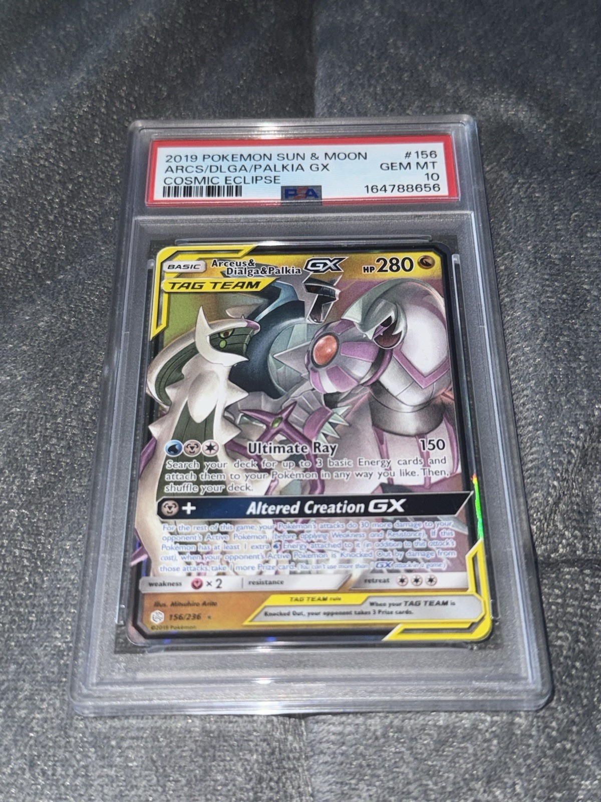 2019 POKEMON SUN & MOON COSMIC ECLIPSE ARCEUS DIALGA PALKIA GX #156 PSA 10