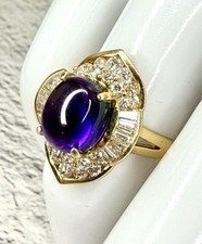 14k Gold Amethyst Cabochon Ballerina Cocktail Ring Natural Diamonds Accents