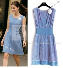 $3.5K CHANEL 14S Pale Blue Stripe Boat Neck Stretch Knit Dress Karl Lagerfeld 40