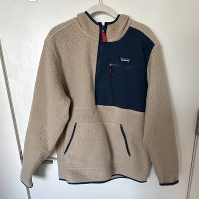 Patagonia Men s Hooded Zip Jacket w/ Pockets Beige/Blue Size L