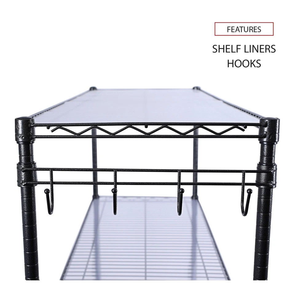 Kit de Estanterías de Alambre de 5 Estantes con Ruedas y Forros de Estantes, 48w X 18d X 72h, Bla... Foto 4 de 4