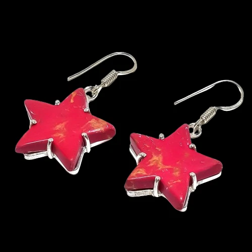 Star - Copper Red Turquoise Gemstone 925 Sterling Silver Earring 1.7" h074 - Image 3 of 4