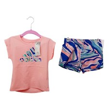 Adidas Girls Pink Short Set-4T-Multi Color Shorts-Logo Graphics-Lined