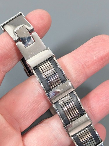 Mens Stainless Steel Chain Bracelet ID Style Black Ribbed 8.5 inches - Picture 6 of 12