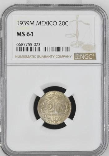 Mexico 20 Centavos 1939 M NGC MS 64