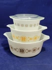 Vtg Pyrex Town & Country Casserole Bowls Set 473 032 475 3 Bowls 1 Lid READ