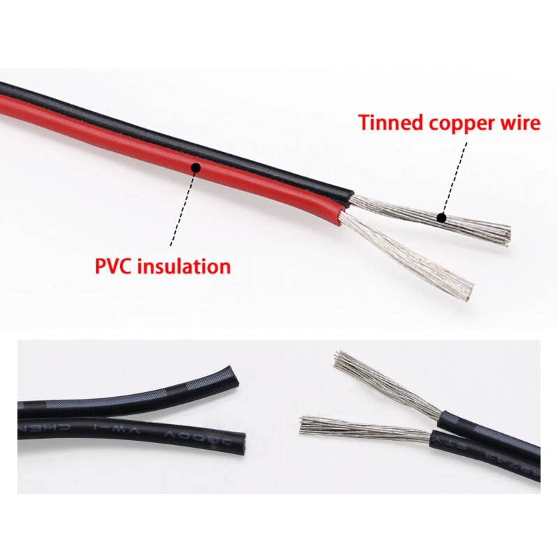 16~30AWG Double Core 2 Pin Cable PVC Flat Ribbon Electrical Stranded Wire UL2468 - Image 3 of 4