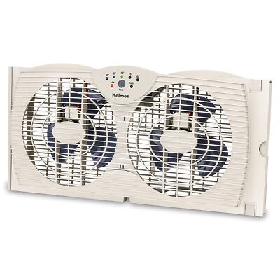 HOLMES Dual Blade Digital Window Fan with Programmable Thermostat Control, Du...