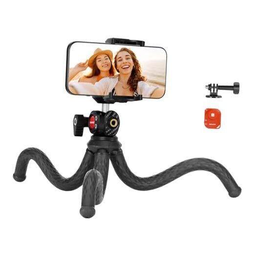Camera Tripod with Remote, Mini Flexible Tripod Stand with Action Camera
