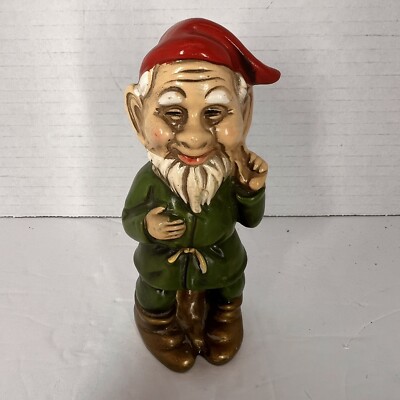 Christmas Gnome Elf Figure Chalkware Plaster Vintage 5'' Japan Pulling Ear