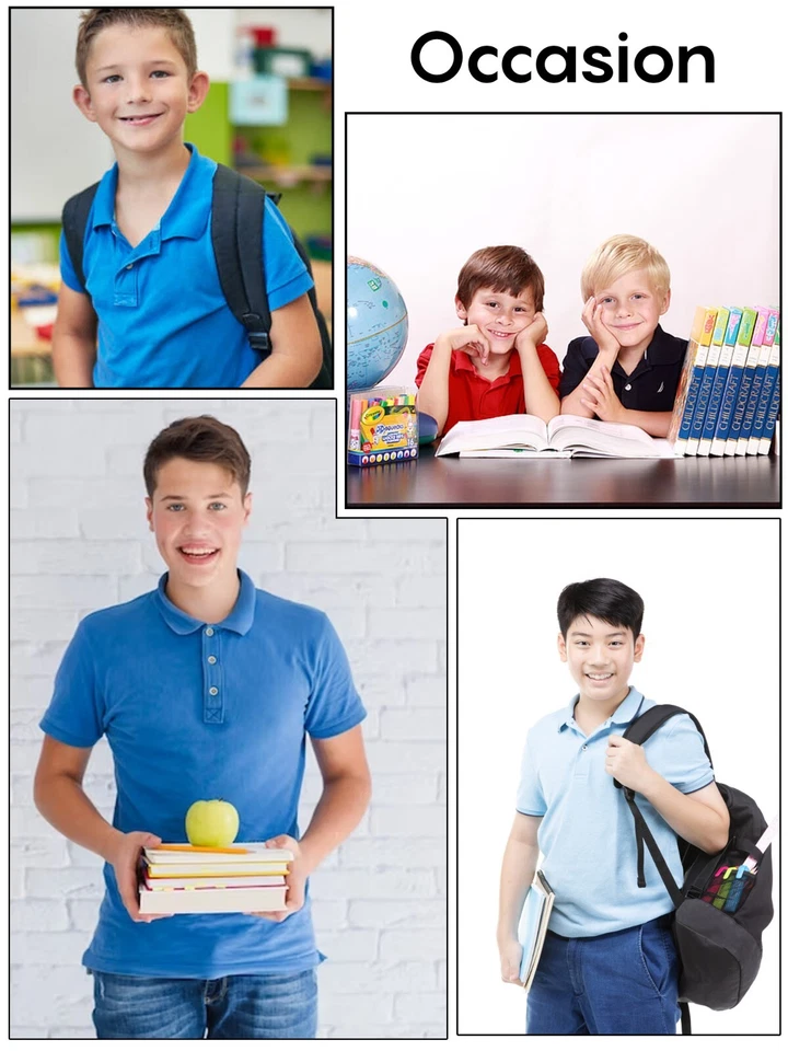 Paquete de 3 polos de piqué de manga corta de uniformes escolares para niños colores de verano (XS-2XL) Foto 4 de 4