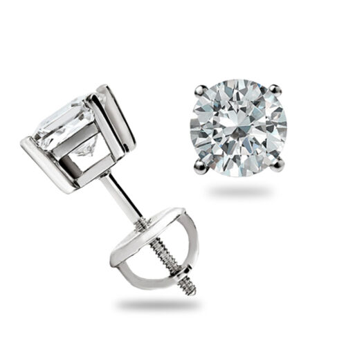 .50 Ct Round Cut GRA Moissanite Studs Earrings 14k White Gold Screw Back Gift - Picture 1 of 14