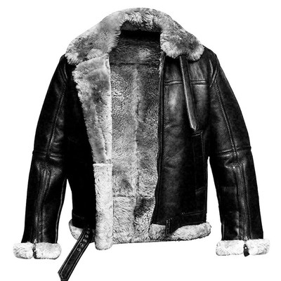 Men's B3 Bomber Aviator Jacket RAF Style Shearling Leather Coat Full Zip