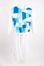 Vintage Women's 80s Nylon Jacket Pant Set Medium Track Suit Blue Geometric Retro