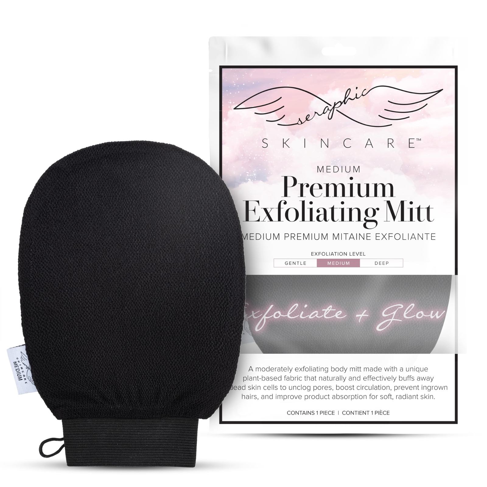 Seraphic Skincare Premium Exfoliating Mitt for Body, Medium – Viscose (G9W)