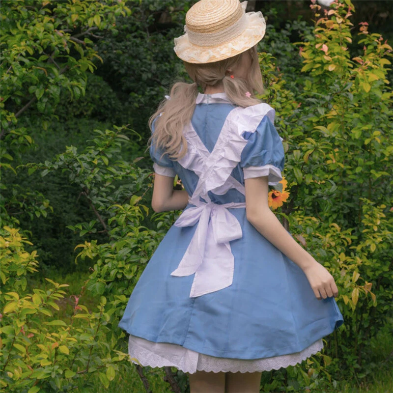 A Bela e a Fera Bella Cosplay Vestido de Empregada Azul Feminino Uniforme Fantasia de Menina  - Imagem 3 de 4