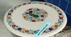18" white Marble Center Table Top Semi Precious peacock round Inlay Home Decor