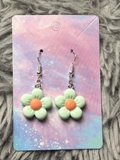 Handmade light blue flower earrings