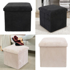 Square Storage Cube Folding Ottoman Box Pouffe Stool Footrest Ribbed Black Cream