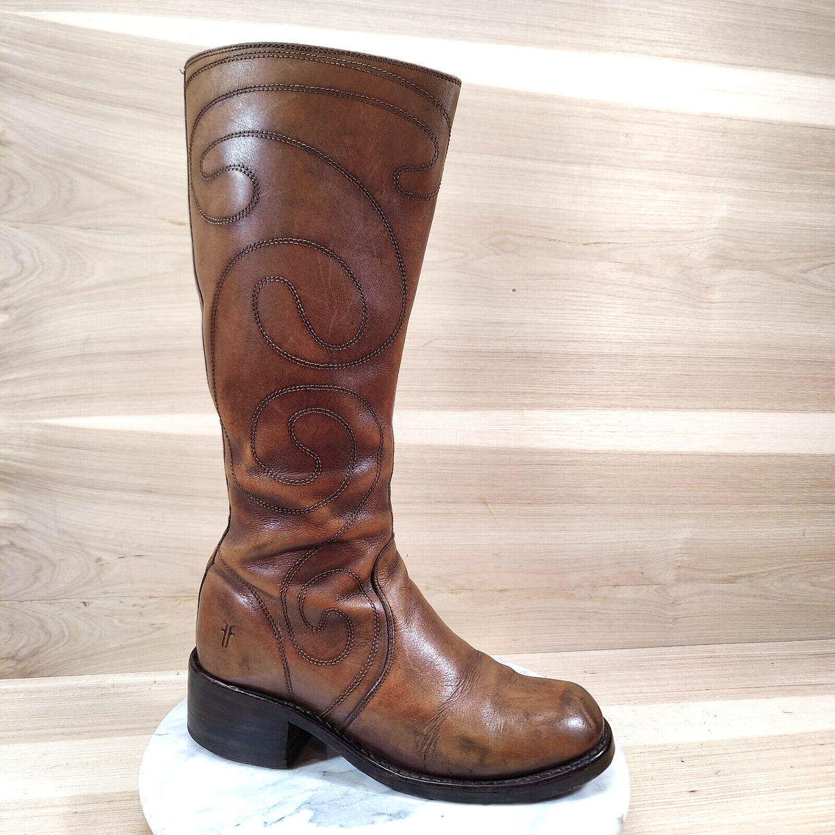 Vintage Retro Frye Campus Boots Women 7.5 Brown Swirl