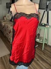 Victoria  s Secrets Chemise Nightie SZ SMALL Red Satin Bling  Lace Silver Label