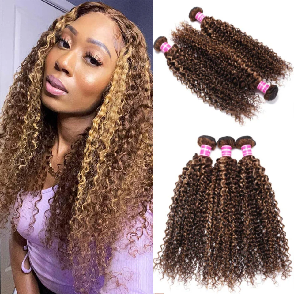 UNice Indian Ombre Highlight Blonde Curly 3 Bundles Human Hair Weaves Extensions - Image 2 of 4
