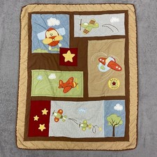 Handmade Baby Quilt Blanket Airplane Brown Tan Crib Bedding Nursery Crib Comfort