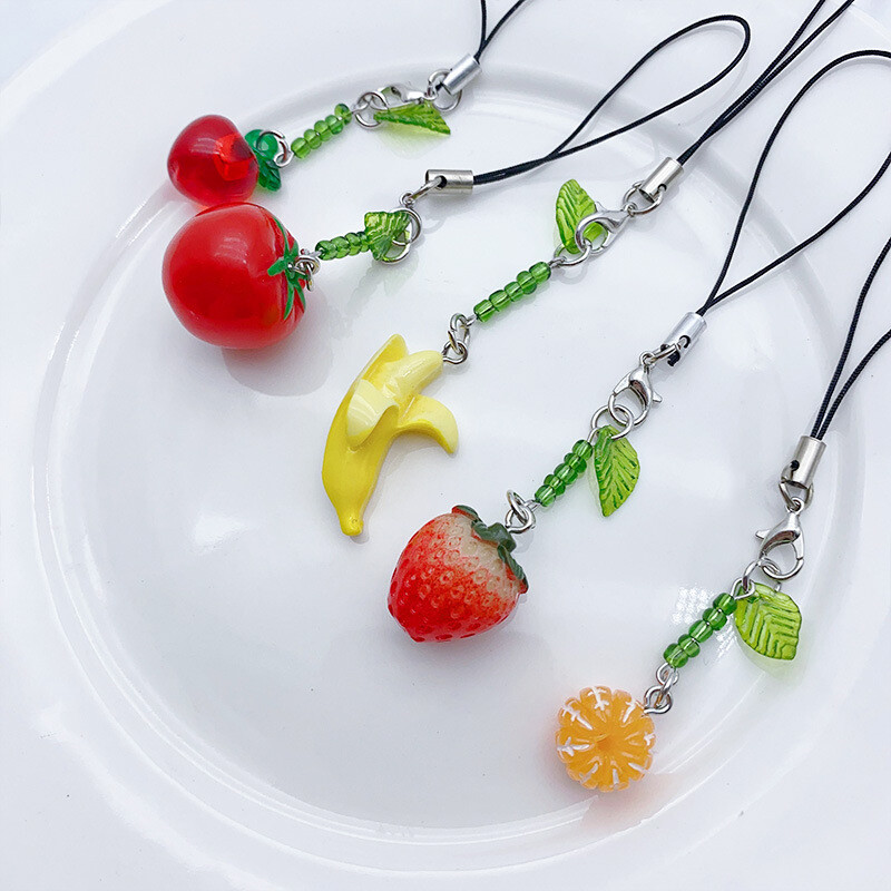 Strawberry Banana Fruits Keychain Pendant Kawaii Key Chain Bag Beaded