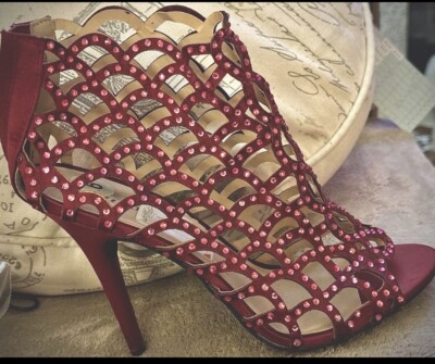 Zigi Soho Womens Duran Pumps Zip Open Toe Strappy Stiletto Heel in CRANBERRY