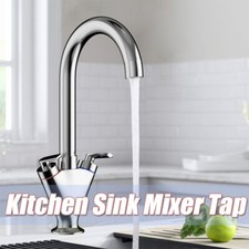 Kitchen Sink Chrome Dual Lever Swivel Spout with UK Fittings Mixer Monobloc Tap