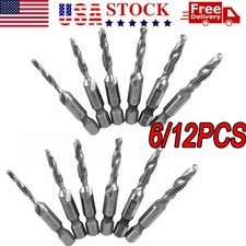 6/12PCS 1/4" Hex Shank SAE Tap Combination Drill Bit Set Screw Thread Tap Bit US