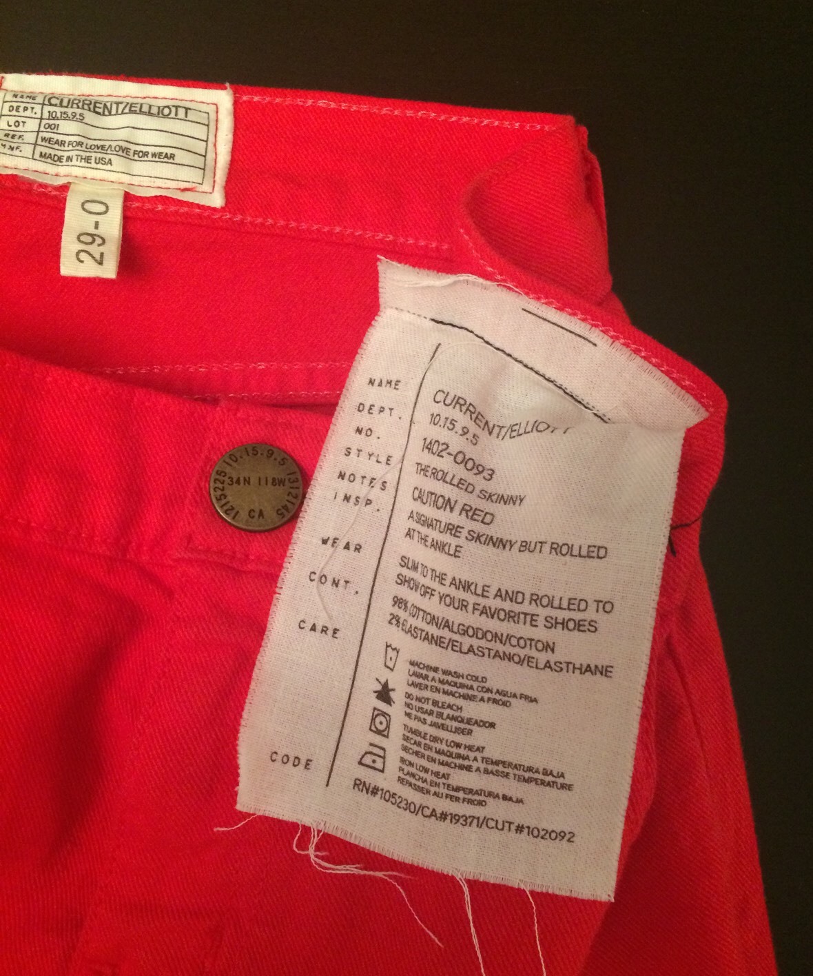 Current Elliott Solid Red Cotton Pants Jeans US S… - image 2