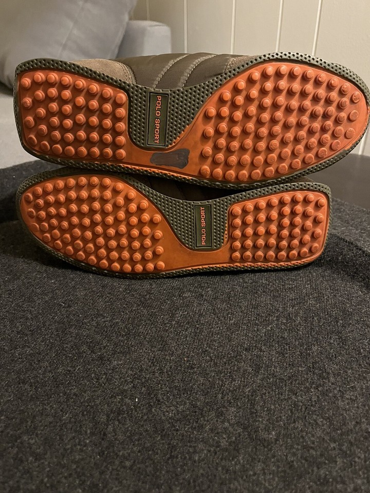 Ralph Lauren Polo Sport Suede Nylon Olive Green Orange Sneaker Women’s