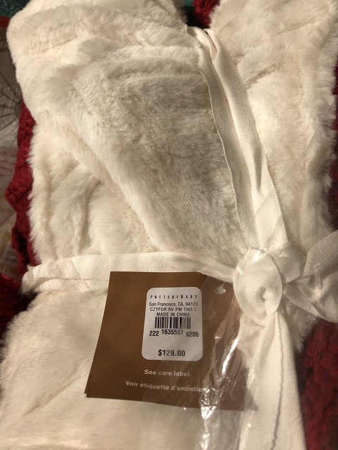 Pottery Barn Cozy Faux Fur Pom Pom Knit Sofa Throw Red New 50 X