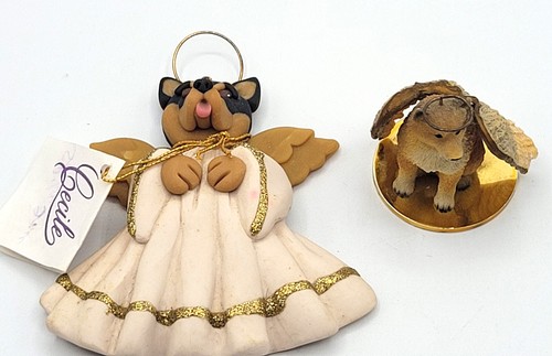 2 Shiba Inu Puppy Dog Angel Figurines 1 Cecile Baird with Tag 1 Sitting