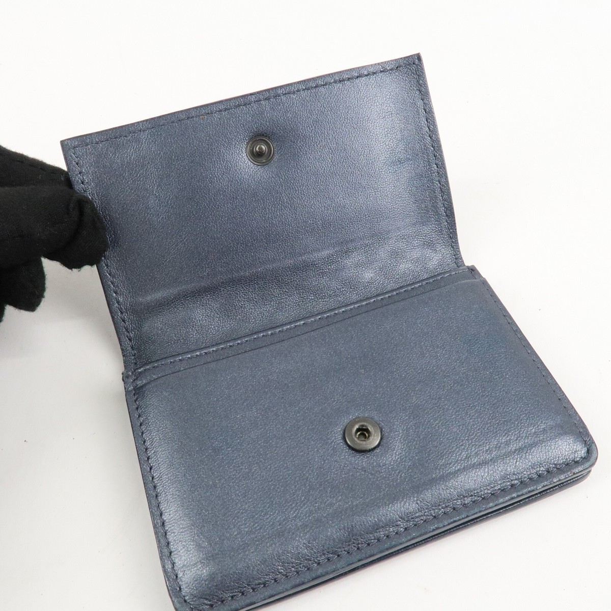 BOTTEGA VENETA Intrecciato Card Case Gray Leather 133945 Auth Used